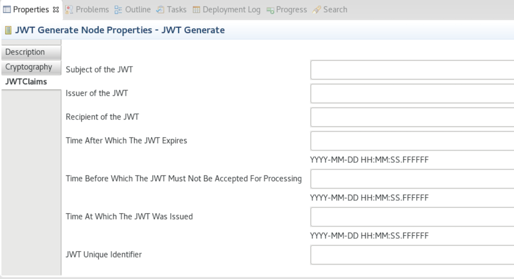 Figure 3: Configuring JWT Claims on JWT Generate node